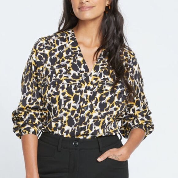 Universal Standard Leopard Print Cooling Stretch Cupro Button-Down Blouse - Picture 1 of 7